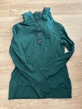 twik Dark Green Button-Neck Pullover Sweatshirt